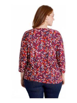 T-shirt Femme Imprimé Manches 3/4 Coupe Ample - Grande Taille Décontracté Blanc Chic été