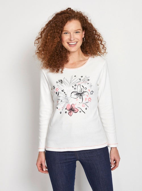 T-shirt court col rond motif brillant - Kiabi