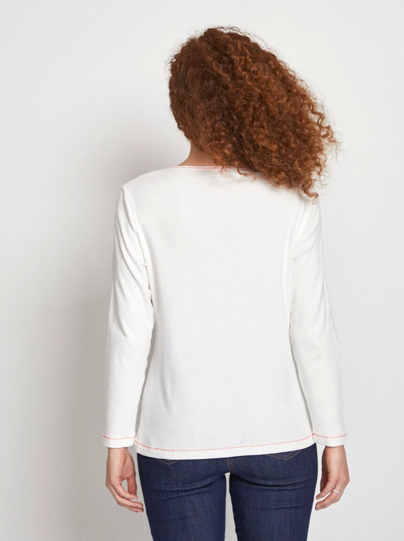 T-shirt court col rond motif brillant Ecru - Kiabi