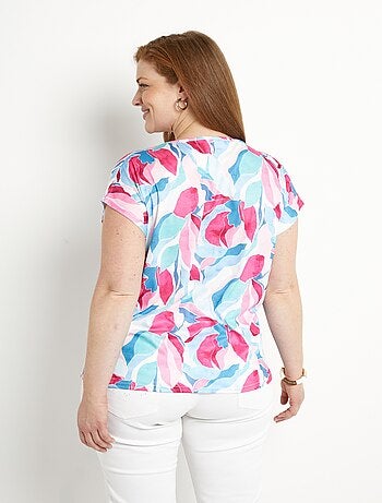 T-shirt court col V brillant imprimé