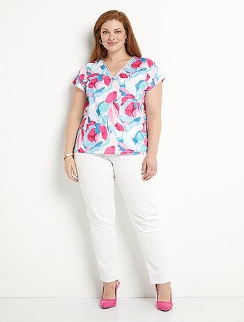 T-shirt court col V brillant imprimé