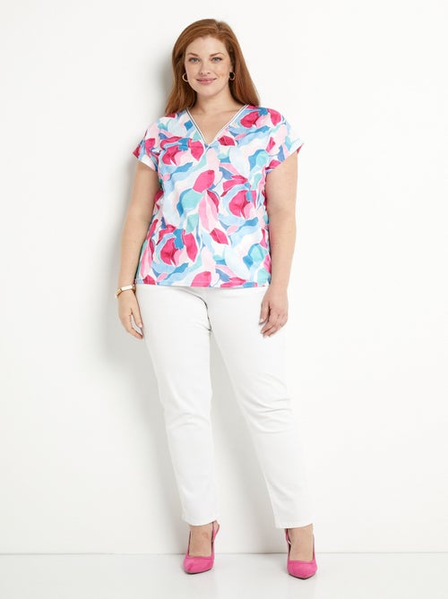 T-shirt court col V brillant imprimé - Kiabi