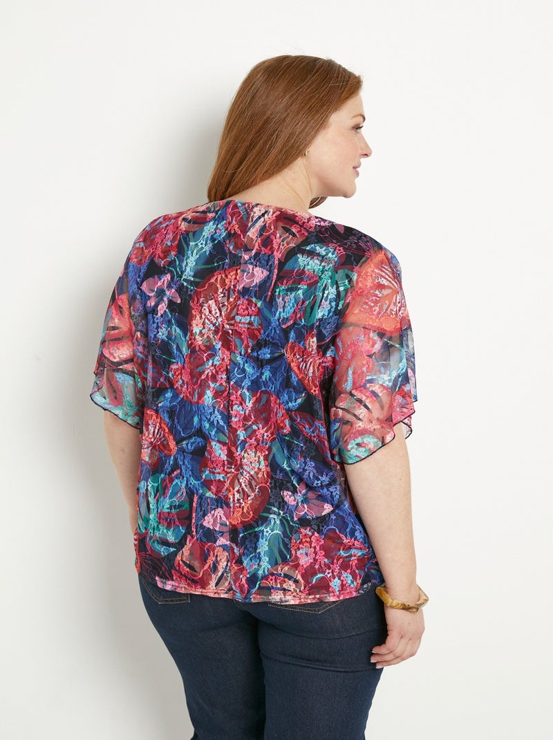 T-shirt court col V dentelle imprimée Multicolore - Kiabi