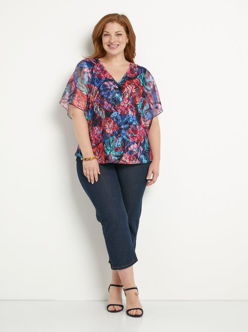 T-shirt court col V dentelle imprimée - Kiabi