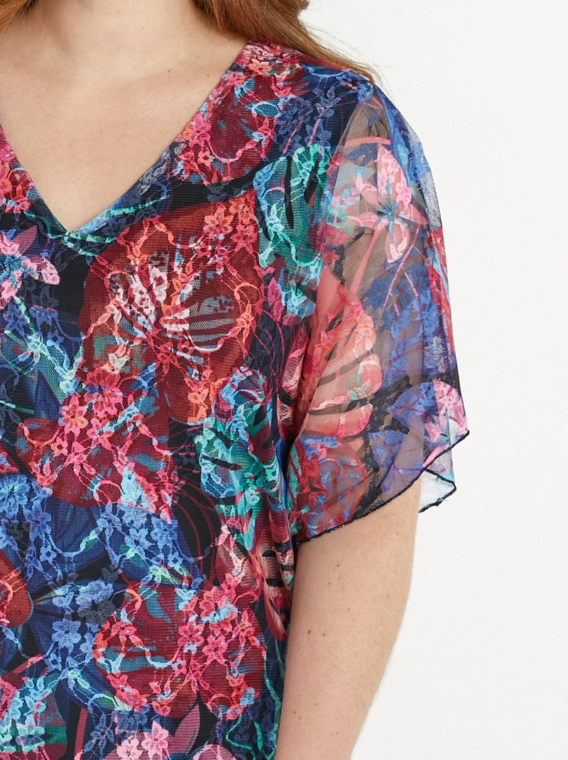 T-shirt court col V dentelle imprimée Multicolore - Kiabi