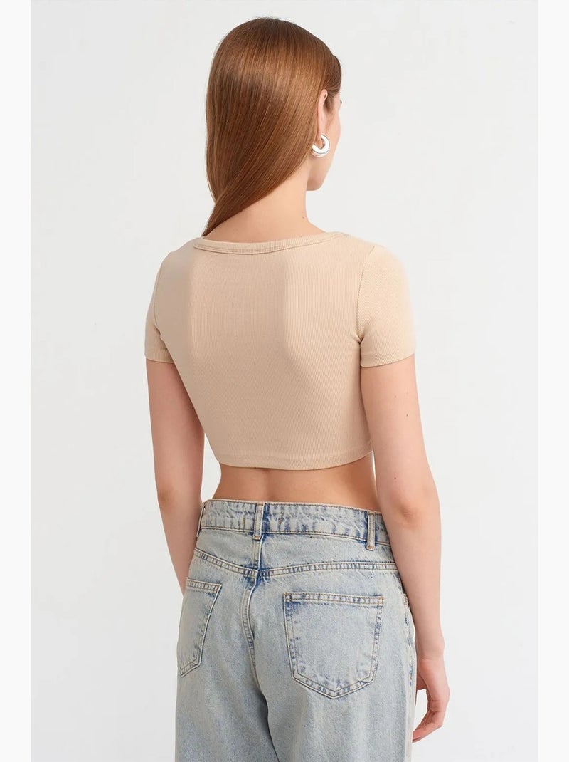 T-shirt court côtelé femme dilvin Beige naturel - Kiabi
