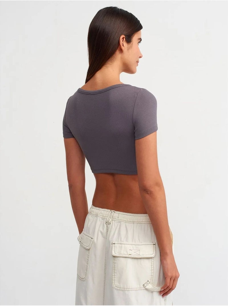 T-shirt court côtelé femme dilvin Gris - Kiabi