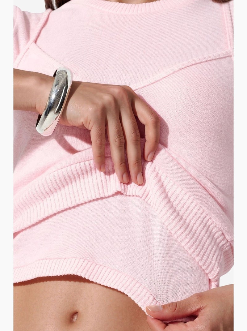 T-shirt court côtelé manches courtes busem Rose clair - Kiabi