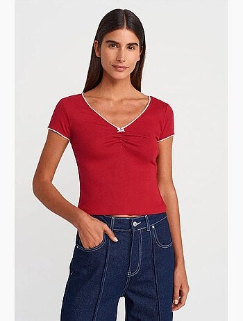 T-shirt court coton manches courtes finition volantée dilvin
