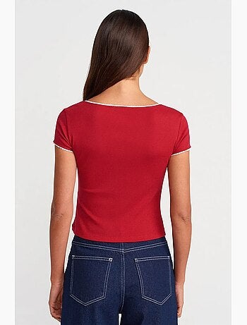 T-shirt court coton manches courtes finition volantée dilvin