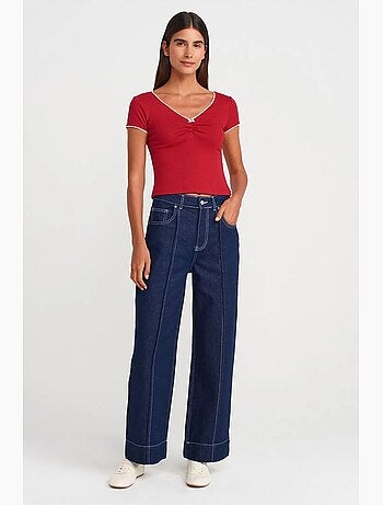 T-shirt court coton manches courtes finition volantée dilvin