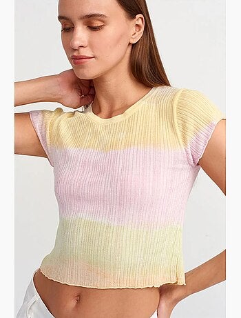T-shirt court dégradé côtelé maille manches courtes dilvin