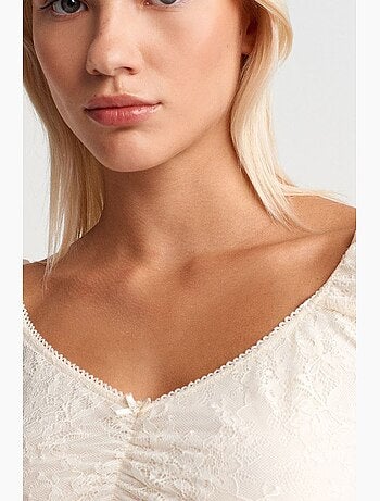 T-shirt court dentelle ajusté manches courtes dilvin