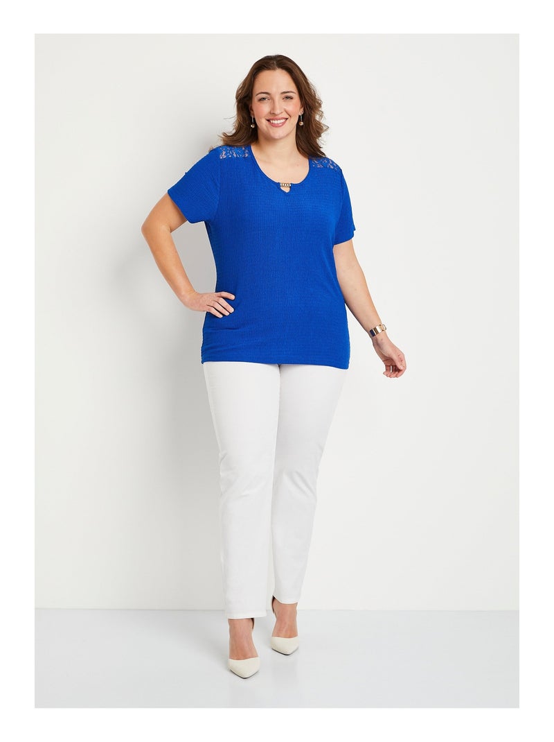 T-shirt court dentelle Bleu - Kiabi