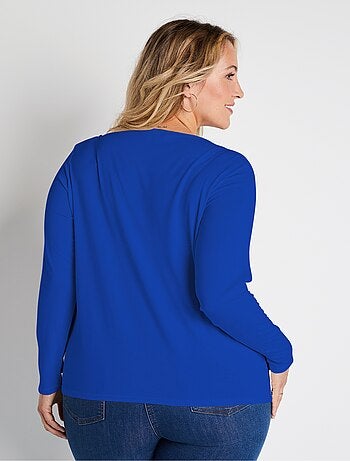 T-shirt court dentelle col V manches longues