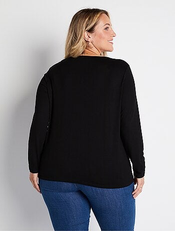T-shirt court dentelle col V manches longues
