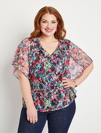T-shirt court dentelle fleurie
