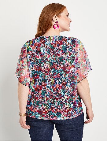 T-shirt court dentelle fleurie