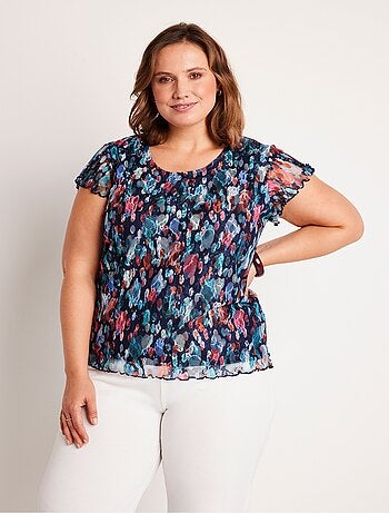T-shirt court dentelle imprimée