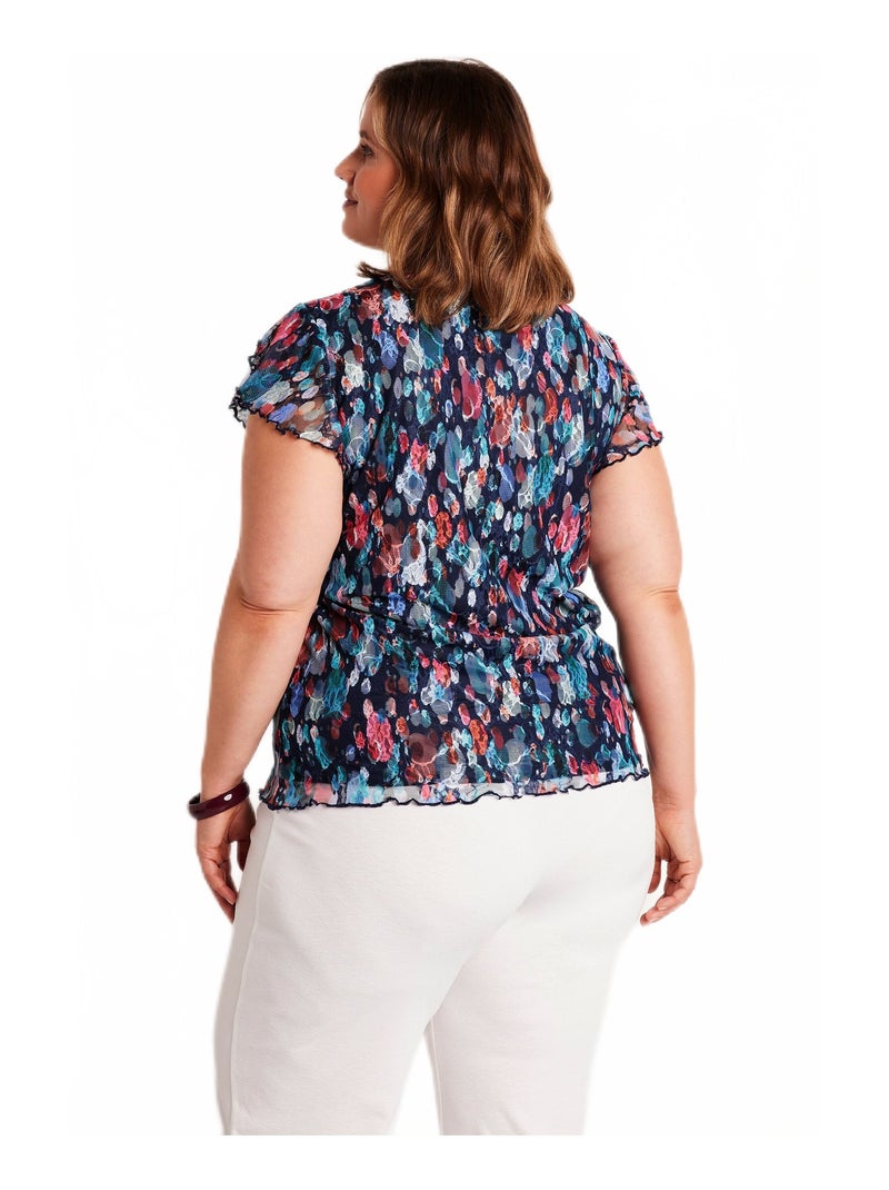 T-shirt court dentelle imprimée Bleu - Kiabi