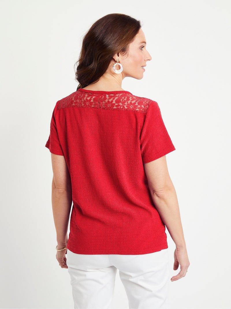 T-shirt court dentelle Rouge - Kiabi
