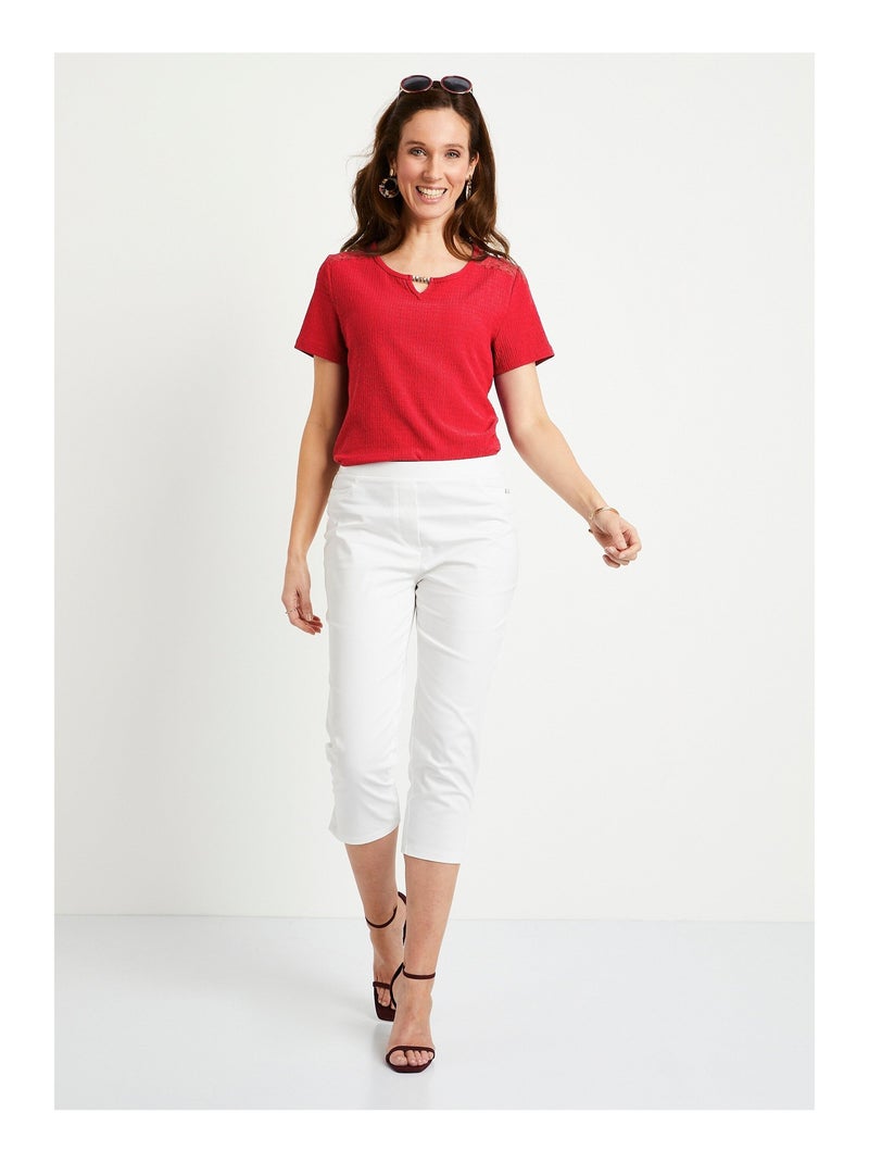 T-shirt court dentelle Rouge - Kiabi