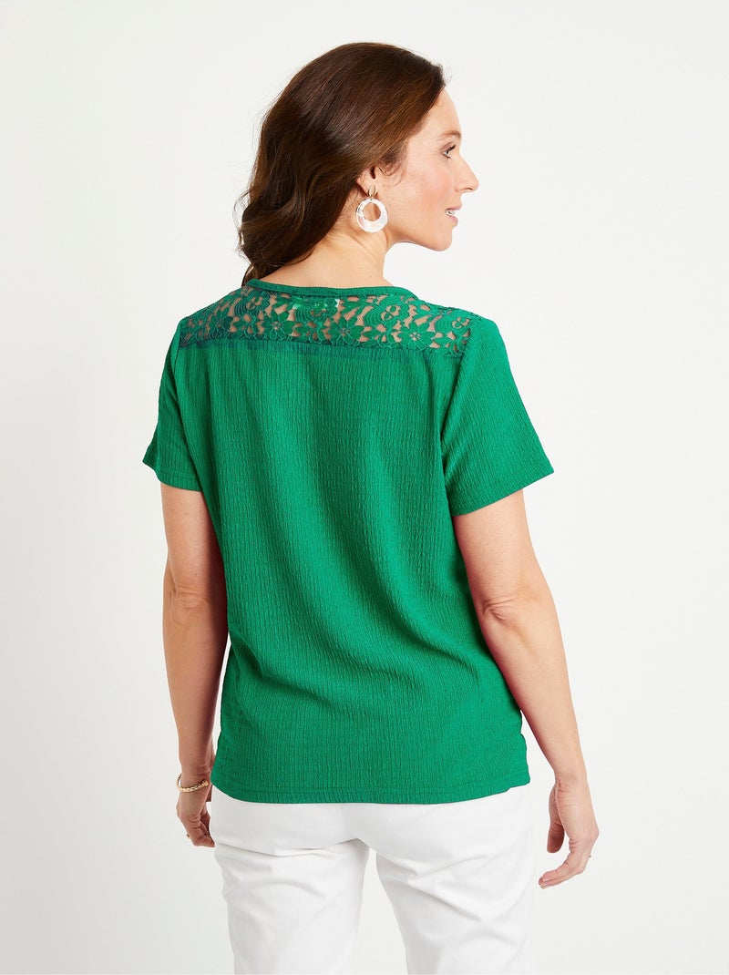 T-shirt court dentelle Vert - Kiabi