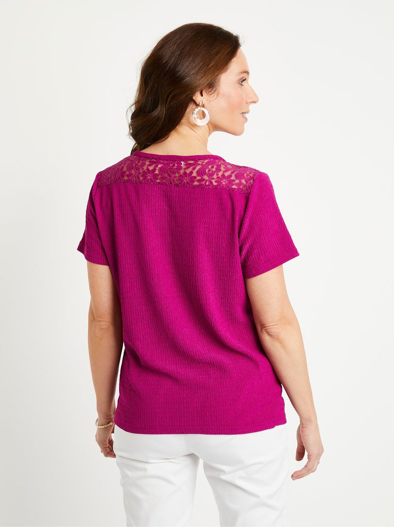 T-shirt court dentelle Violet - Kiabi