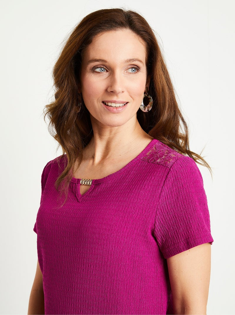 T-shirt court dentelle Violet - Kiabi