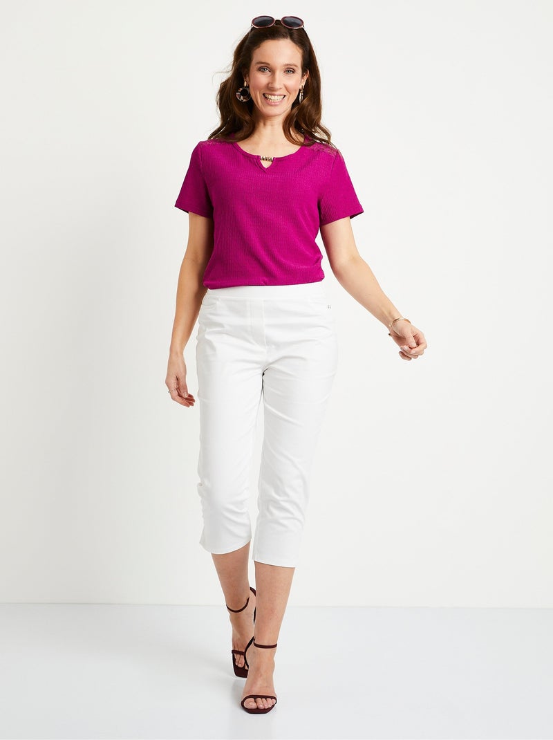 T-shirt court dentelle Violet foncé - Kiabi