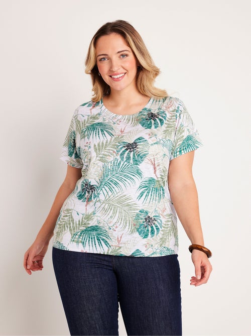 T-shirt court droit imprimé feuillage - Kiabi