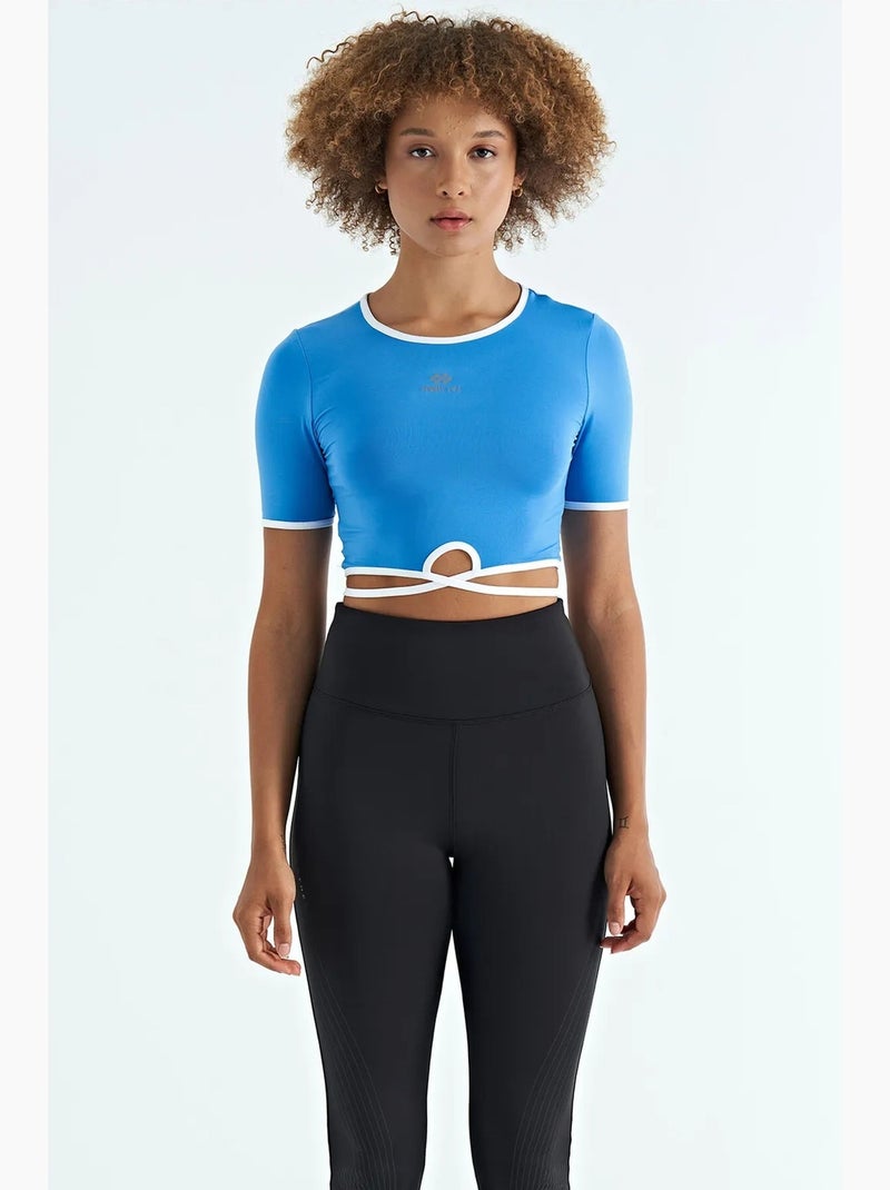T-shirt court élastique à col rond tommy Bleu électrique - Kiabi