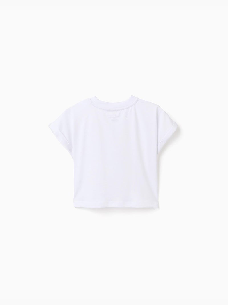 T-shirt court en coton avec fleurs à sequins Blanc - Kiabi