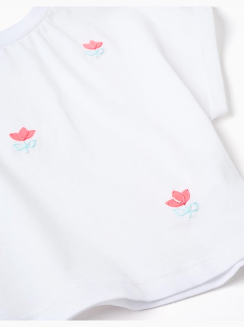 T-shirt court en coton avec fleurs à sequins - Kiabi