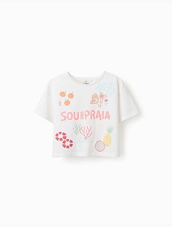 T-shirt court en coton avec imprimé plage