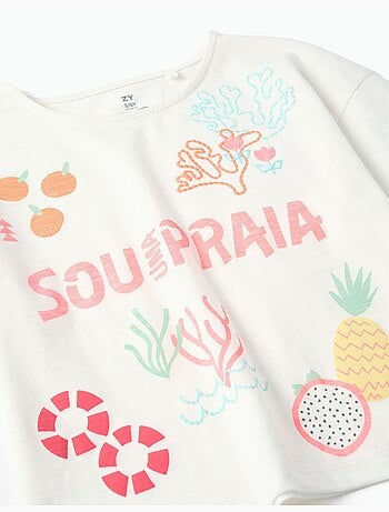 T-shirt court en coton avec imprimé plage