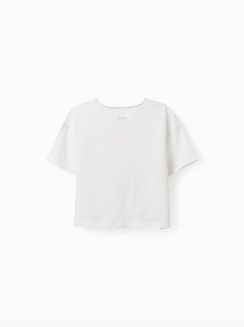 T-shirt court en coton avec imprimé plage Blanc - Kiabi