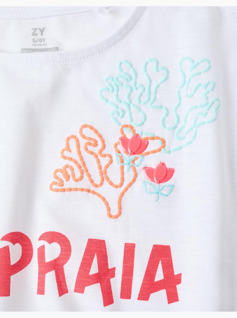 T-shirt court en coton avec imprimé plage Blanc - Kiabi