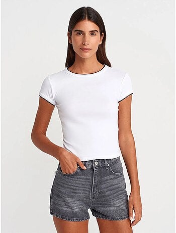 T-shirt court en coton, coupe ajustée, femme dilvin