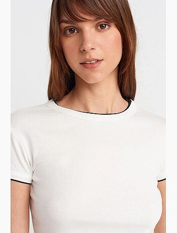 T-shirt court en coton, coupe ajustée, femme dilvin