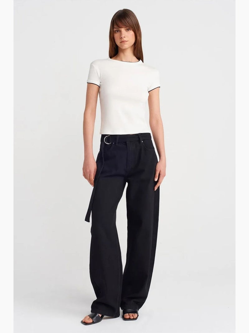 T-shirt court en coton, coupe ajustée, femme dilvin Ecru - Kiabi