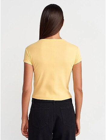 T-shirt court en coton, coupe ajustée, femme dilvin