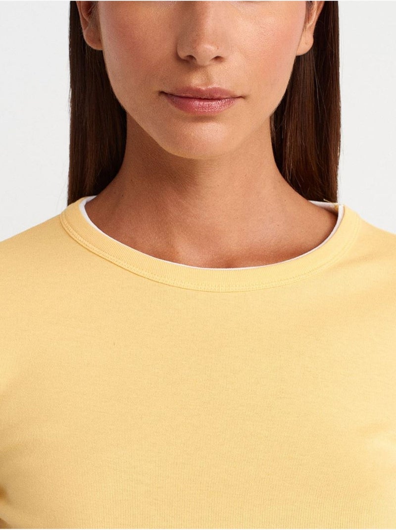 T-shirt court en coton, coupe ajustée, femme dilvin Jaune citron - Kiabi