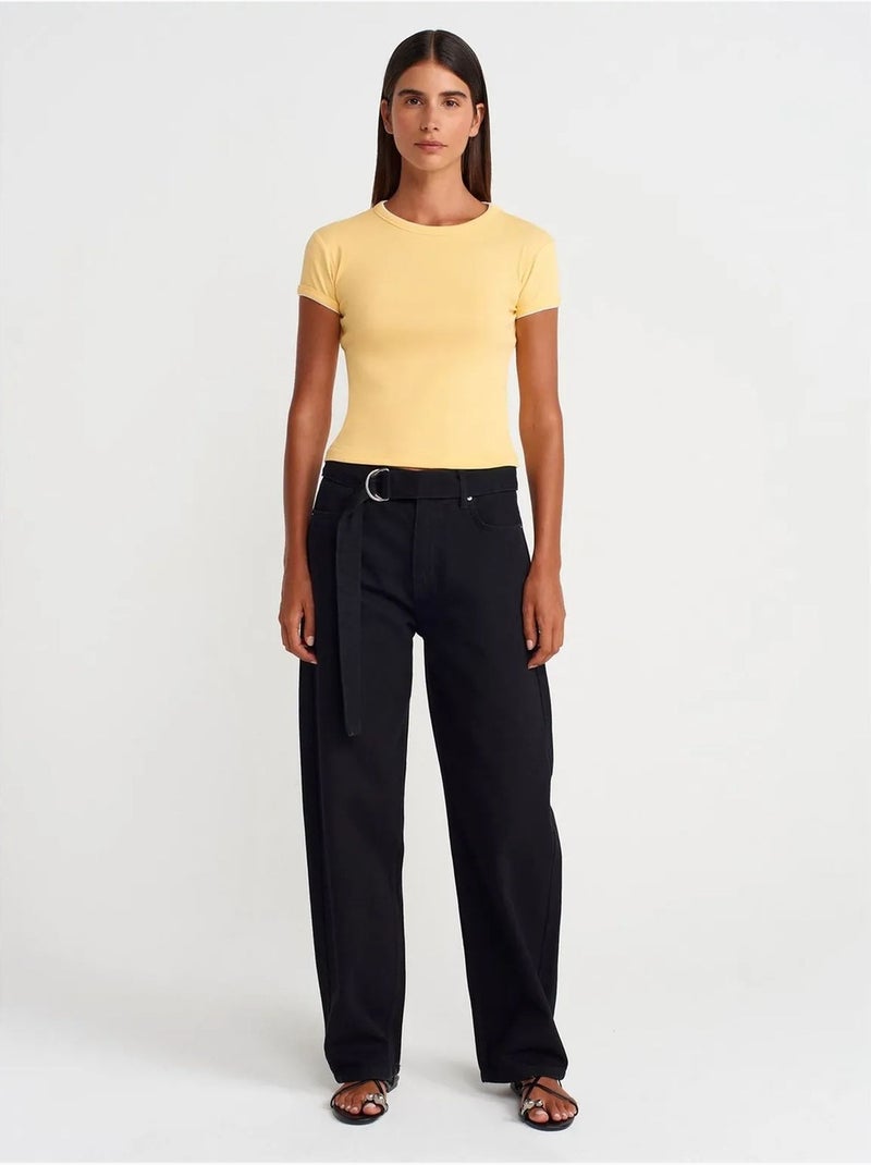 T-shirt court en coton, coupe ajustée, femme dilvin Jaune citron - Kiabi