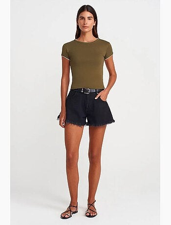 T-shirt court en coton, coupe ajustée, femme dilvin
