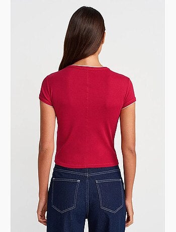 T-shirt court en coton, coupe ajustée, femme dilvin