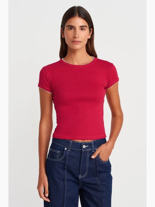 T-shirt court en coton, coupe ajustée, femme dilvin - Kiabi