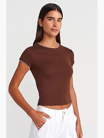 T-shirt court en coton, coupe ajustée, femme dilvin