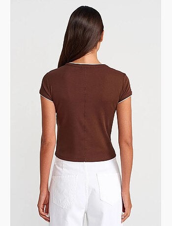 T-shirt court en coton, coupe ajustée, femme dilvin