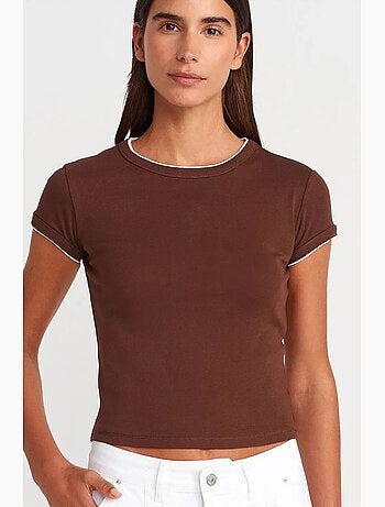 T-shirt court en coton, coupe ajustée, femme dilvin